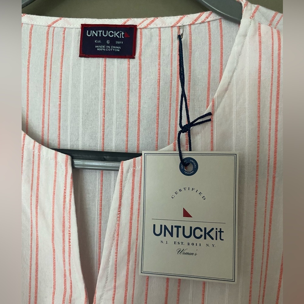 NWT UNTUCKit Durfort Women’s Boho Peasant Striped Tunic Shirt Sz 6 - Picture 4 of 8